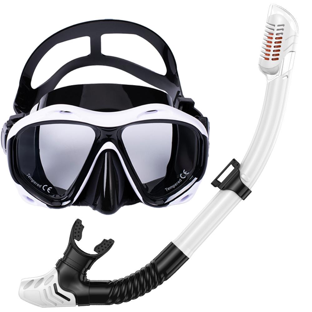 Professional snorkeling high definition swimming tempered glass large frame mask set