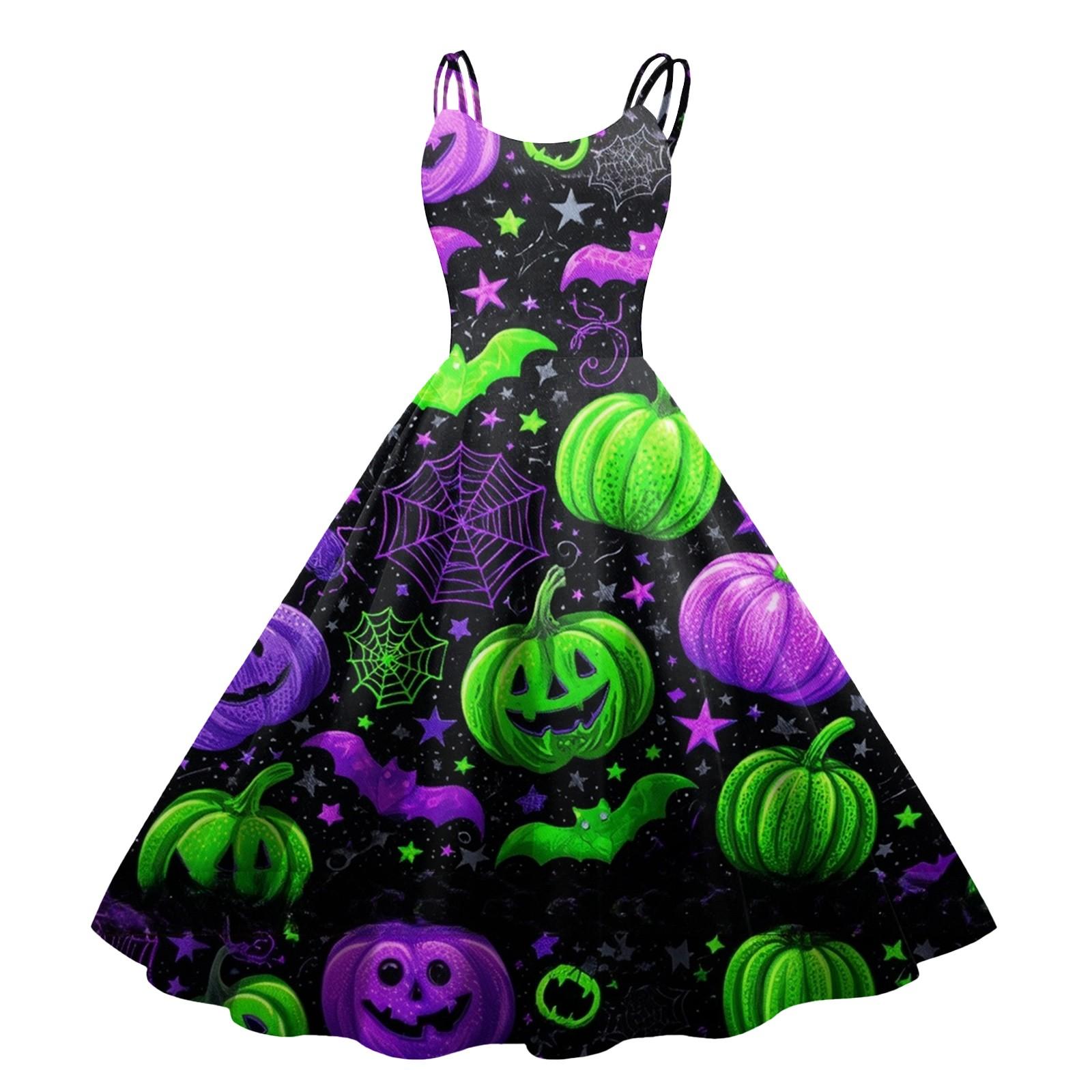 

Women s Halloween Print Sexy Off-The-Shoulder Punk Vintage Dress M зелений