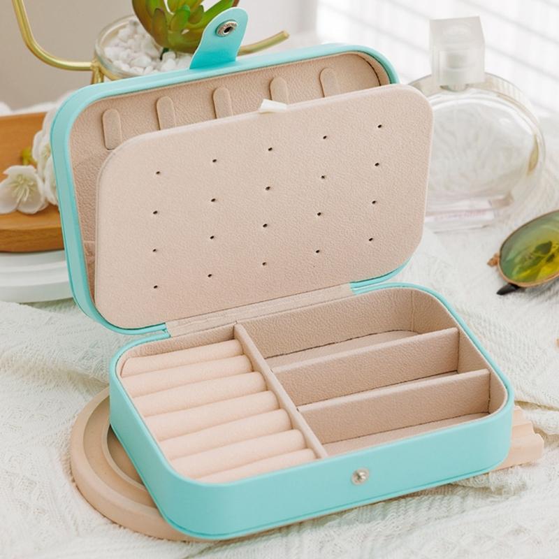 PU Leather Jewelry Box with Dedicated Ring Rolls, Perforated Earring Panel, and Interior Hooks for Organized Storage