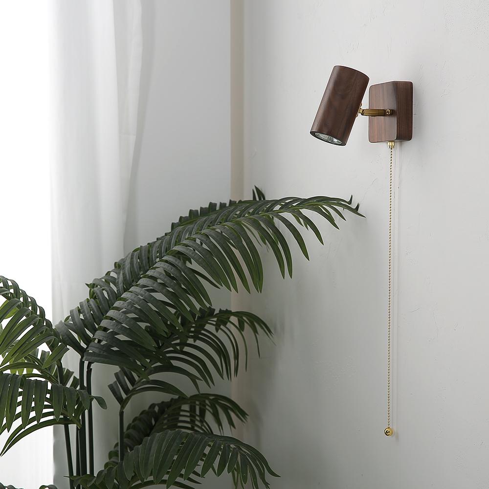 Walnut Wood Color wall light Retro Bedroom Bedside Wall Lamps Adjustable lamphead Pull Cord Switch Reading Wall Spotlight LED