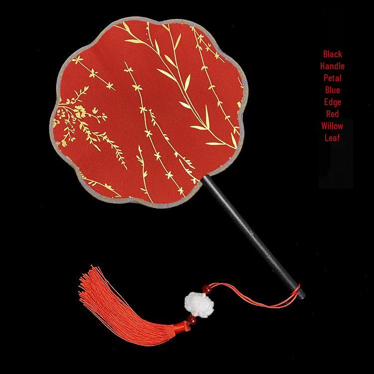 Éventail rond en soie rouge Hanfu ancien, orné d'un long pompon, pour la mariée.