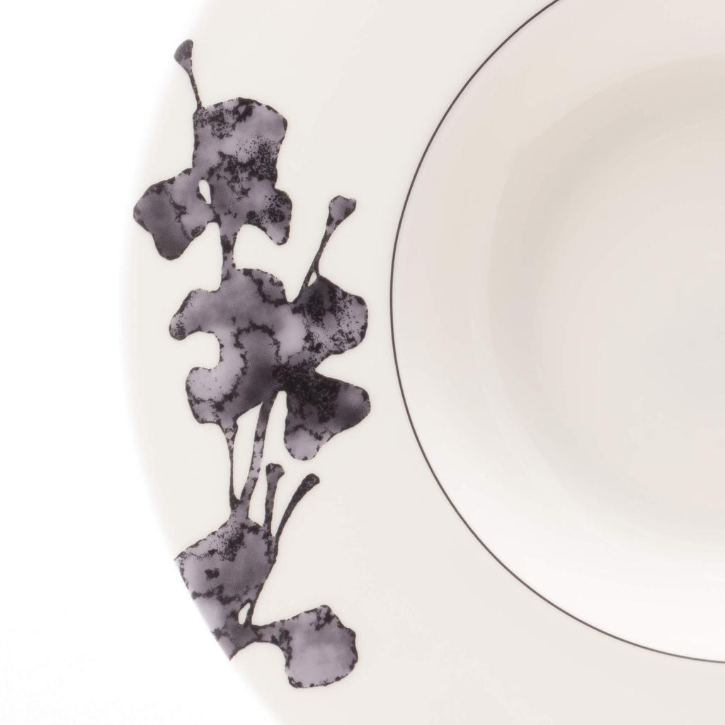 NARUMI Plate, Black Plant Design, 25cm Rim, Soup Plate, Microwave Safe, Made in Japan, 51230-5239