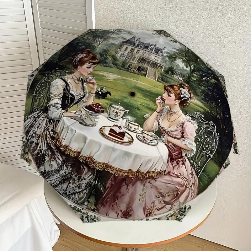 1 Stück Teeparty Viktorianischer Regenschirm - 8 Speichen verstärkt, Automatisches Öffnen, Leicht & Langlebig, Niedliches Modeaccessoire für den Außenbereich, Strand oder Freizeit, Sei
