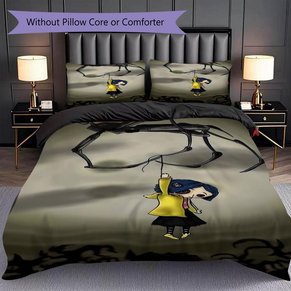 1PC Coraline Pattern Bedding Quilt Set Quilt Cover Pillowcase Home Decoration Birthday Gift (1 * Duvet Cover + 2 * Pillowcase, Without Core)