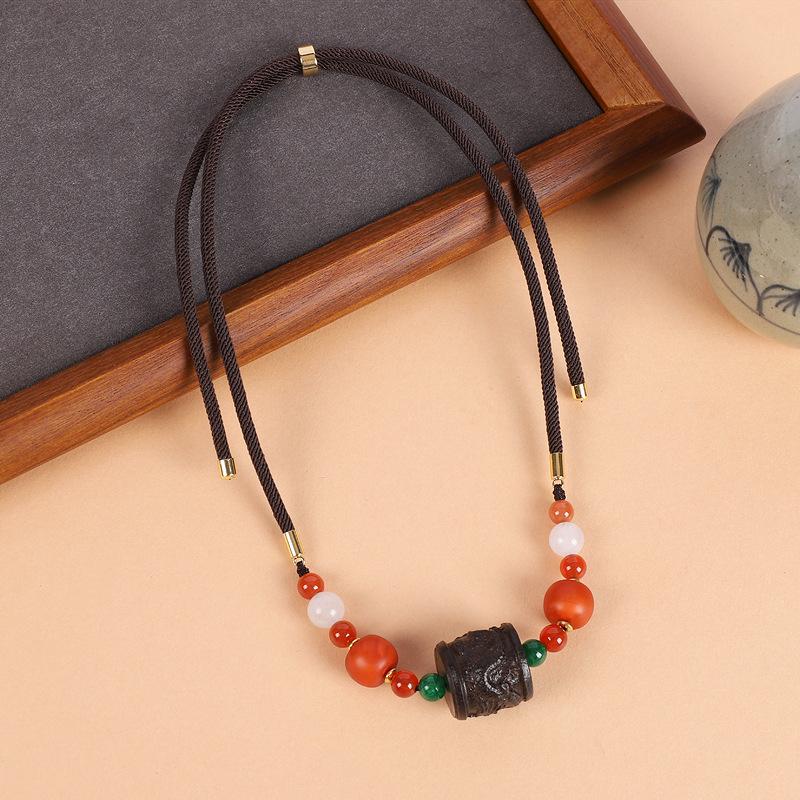 

Натуральное эбеновое ожерелье-колонна с драконом, ретро и простой кулон из агата Бодхи, цепочка для ключицы, женская этническая шейная цепочка.