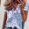 Blouses & Shirts - Summer Flower Print Casual Short Sleeve Blouse Women Fashion Shirt