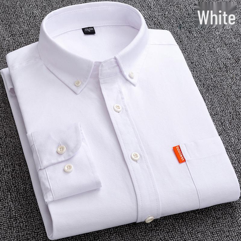 Men's Oxford Long-Sleeve Button-Down Shirt - Business Casual, Solid Color Versatile Cardigan