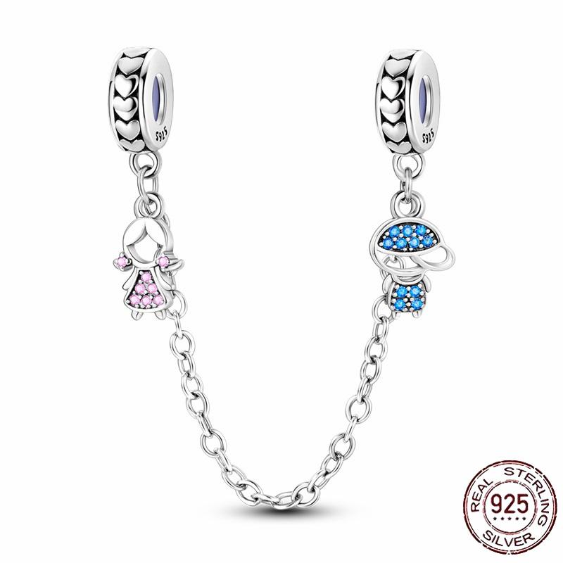 Stříbrný Křišťálový Pavé Bezpečnostní Řetízek Pevný Klip Pramen Přívěsek Vhodný pro Ženy Náramek Stříbrné Šperky Párty Narozeninový Dárek