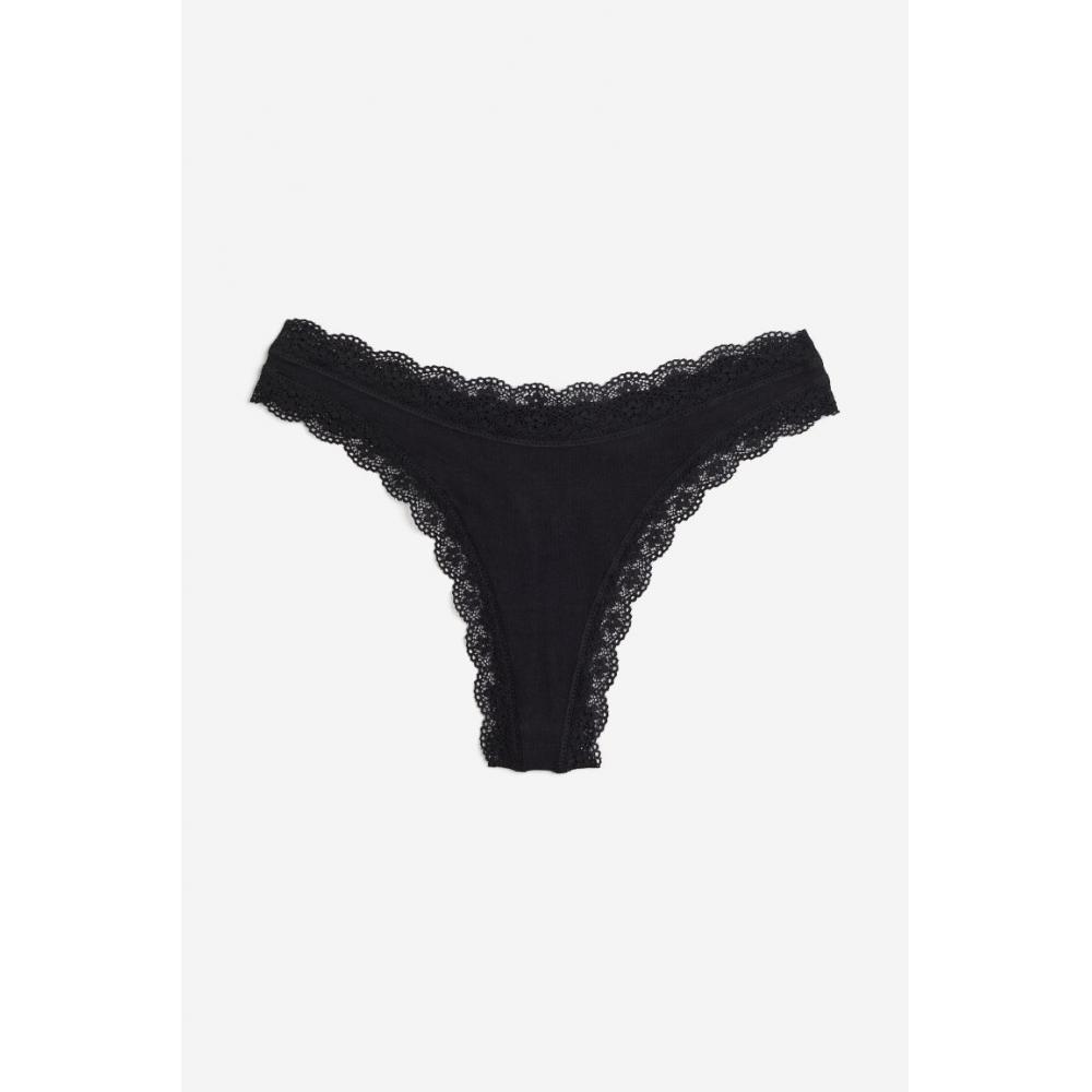 

H M Cotton Thong Panty 3 Piece Set Black