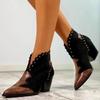 Female Autumn Winter Lace PU Leather Cowboy Ankle Boots Snake Print Western Cowgirl Boot Women Wedge High Heel Booties