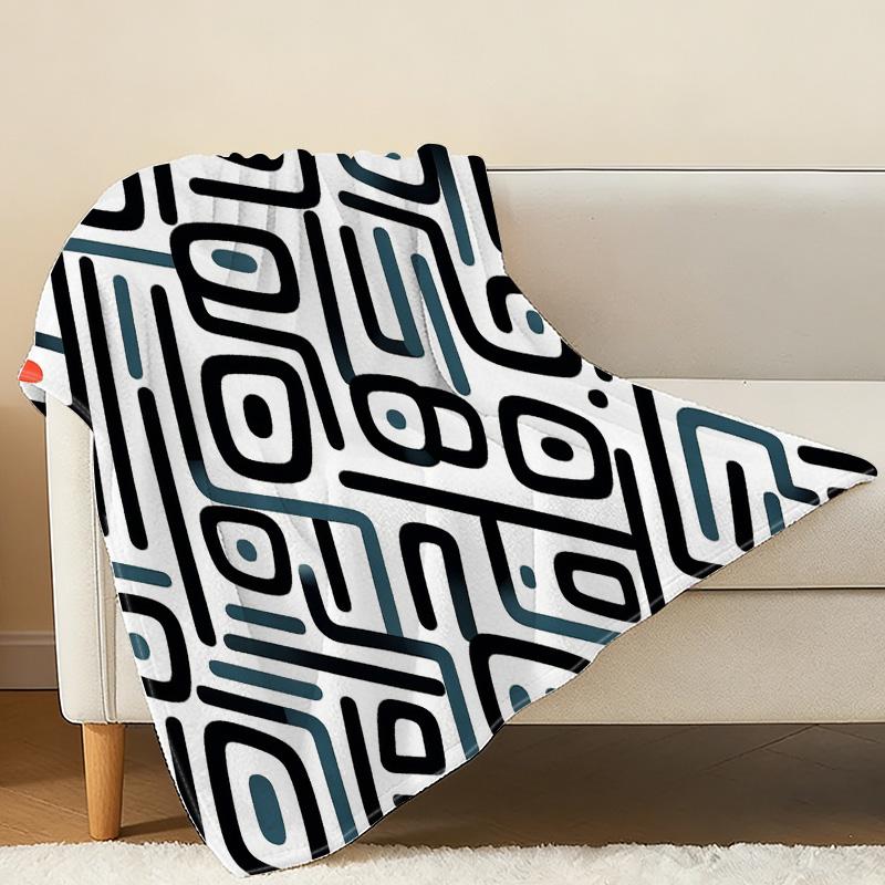Hemmed Flannel Blanket with Geometric Design Warm & Soft Cozy Throw for Bedroom, Living Room, Couch, Perfect for Christmas Halloween Decor