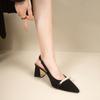 French High-end Qipao High Heels Women's 2023 Summer New Black Thick Heel Toe Sandals Pointed Single Shoes