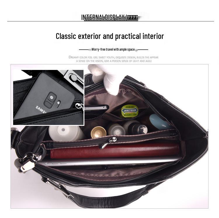 2024 Soft Leather Fashion Handbag for Middle-aged Women: Large Capacity, Versatile Single Shoulder or Crossbody Bag