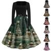 אופנה נשים עגול צווארון מזדמן Slim חג המולד מודפס שמלות שרוולים ארוכים