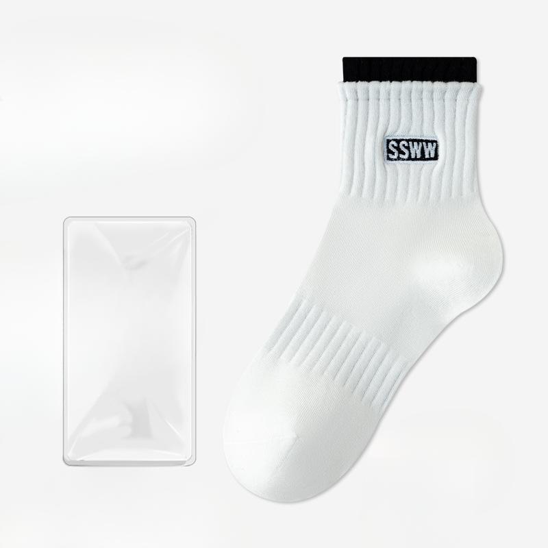 Female Spring and Summer New Sports Running All Match Pure Color Letter Breathable In Tube Socks