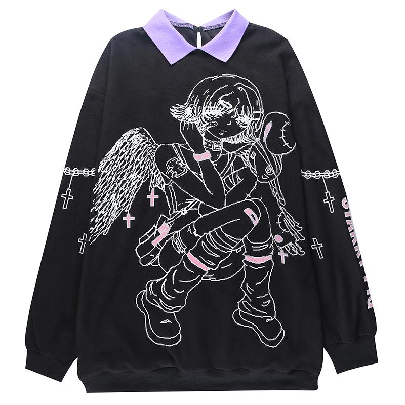 

Толстовки в готическом стиле с лацканами y2k, топ, свободная рубашка-поло, темный свитер в студенческом стиле, искусственный свитер из двух частей с принтом, осень-зима, длинное пальто для женщин L чёрный