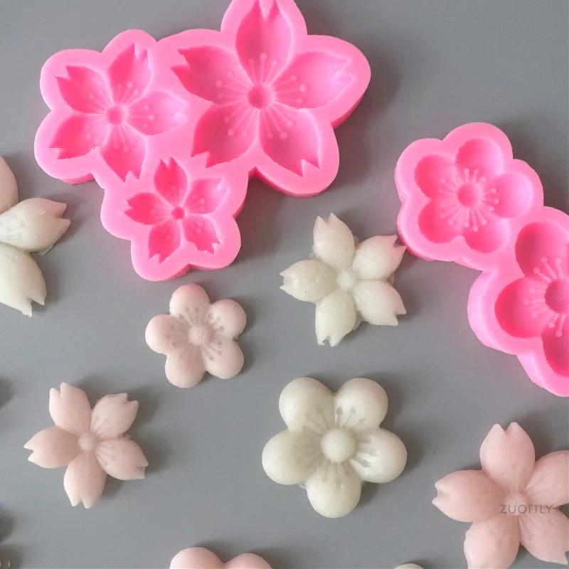 Sakura Baking Tray Flowers Shaped Plum Blossom Fondant Clay Silicone Mold for Mousse Chotolate Dessert Soap Cake Decorating Tool