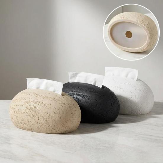 Tissue Box, Stone Shape Matte Tissue Holder, Waterproof Sandstone Texture Dust Resistant Tissue Dispenser, for Bathroom Living Room Decor