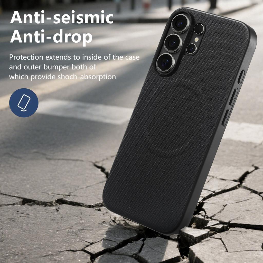 For Samsung Galaxy S26 Ultra Magnetic Case Fine Grid Texture Leather + PC + TPU Phone Cover