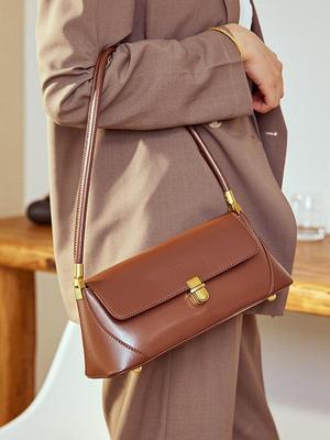 Niche Women's Genuine Leather Underarm Baguette Bag - 2025 French Summer Collection