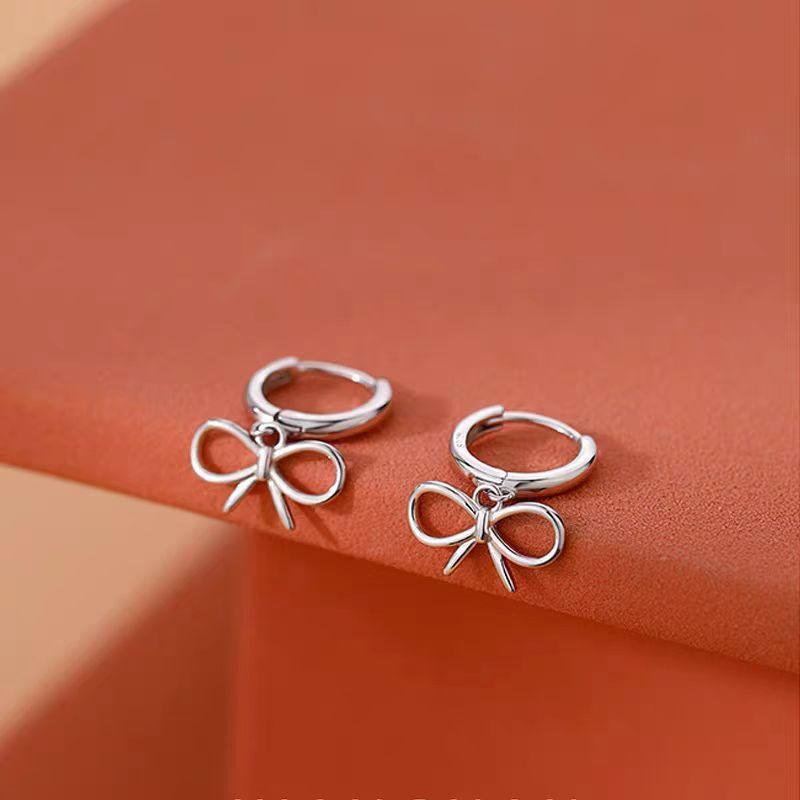 925 Silver Needle Hollow Bowknot Pendant Hoop Earrings For Women Classic Jewelry Minimalist Accessories