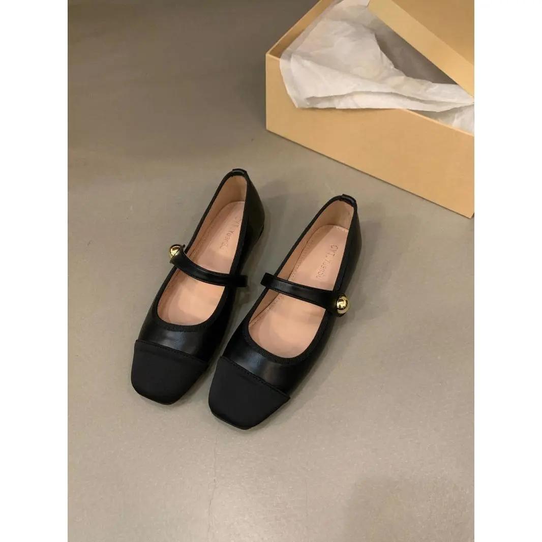 

Женские весенние туфли Мэри Джейн на плоской подошве с квадратным носком, осенние элегантные французские одинарные туфли с мелким вырезом 35 чёрный