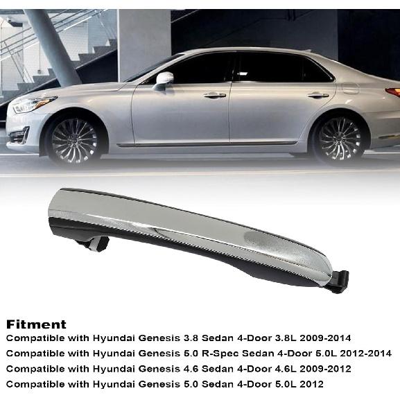XQSMWF Exterior Door Handle Chrome Rear Left Driver Side Compatible with Hyundai Genesis Sedan 2009 2010 2011 2012 2013 2014 3.8L 4.6L # 82651-3M000