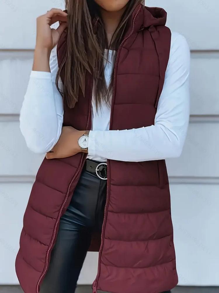 Women's Hooded Puffer Vest, Casual Winter Outfit