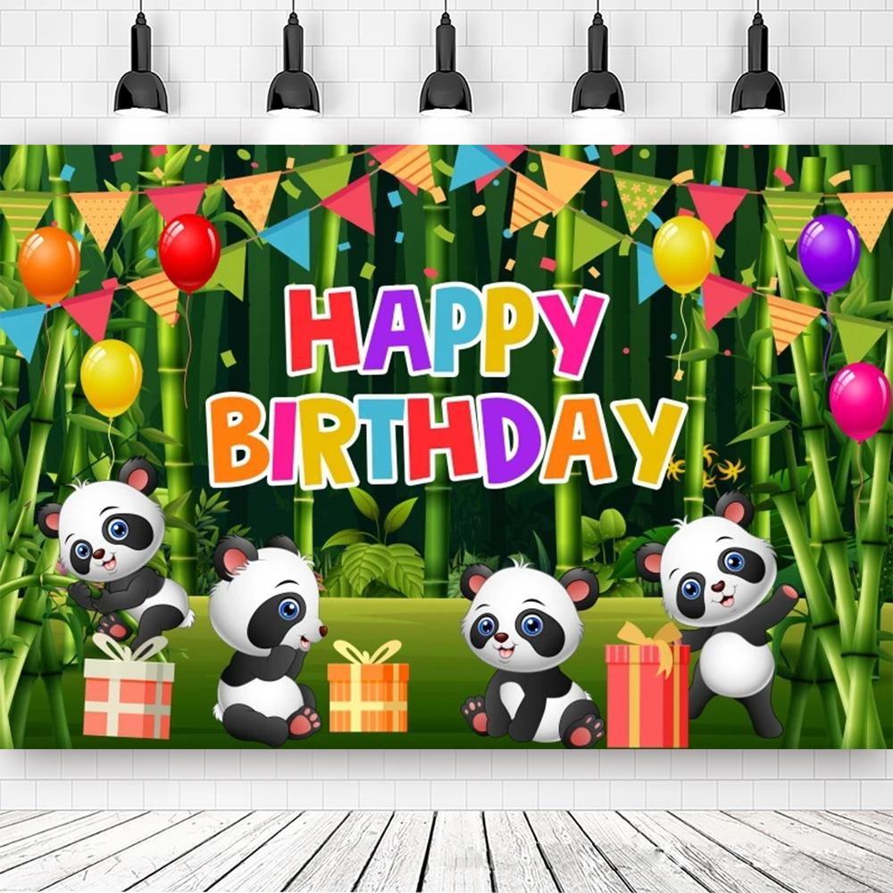Panda Narozeninová Party Bambusový Kreslený Plakát vlastní Dětský Novorozený Portrét Fotografie Pozadí Fotografie Foto Booth Foto Studio