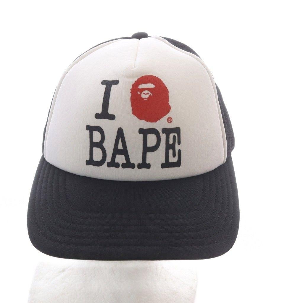 Used A Bathing Ape A BATHING APE I LOVE BAPE MESH CAP Cap Baseball Cap F Black /YO4