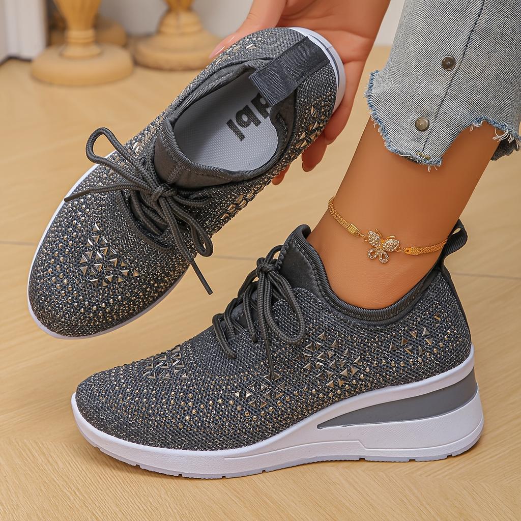 A Pair of Crystal-Embellished Women'S Sneakers | Casual Low-Top, Comfortable and Versatile for All-Season Wear, Fabric Upper and PVC Sole