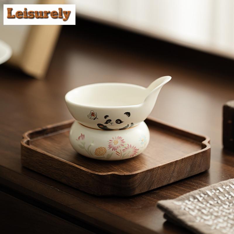 Cream Ding Kiln Panda Play Butterfly Tea Separator Infusor Vintage Tea Strainer Dispenser Tea Making Filter Tea Services Craft