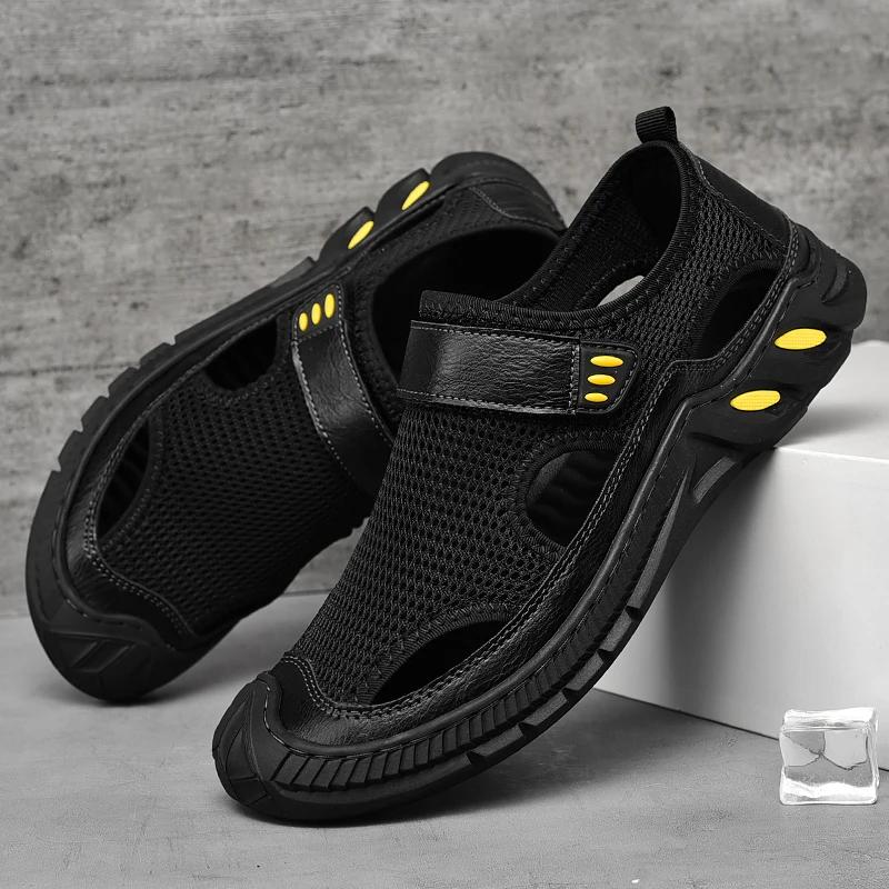 Men's Sandals Closed Shoes Summer Slippers Mesh Breathable Outdoor Non Slip Wear Resistant Casual Shoes Beach Sports Hiking