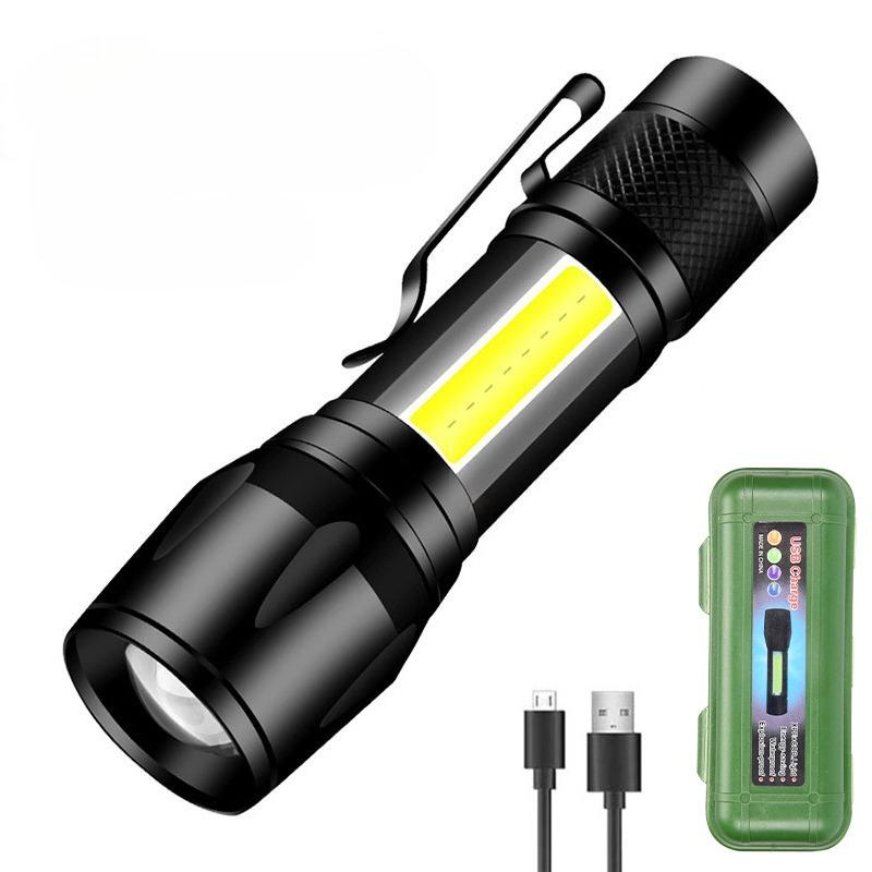 Mini LED Flashlight COB+XPE Portable Torch USB Charging Camping Lantern Zoomable Reading Light Tactical Flashlight with Pen Clip