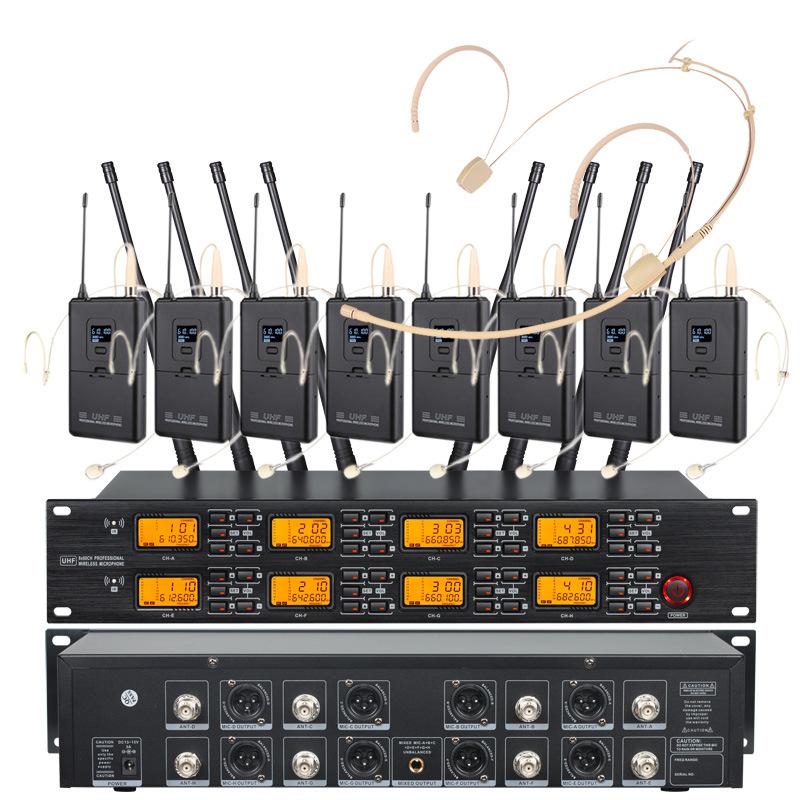 KTV Wireless One-to-Eight Dual-Use Headset/Lavalier FM Short-Shaft Square-Shaft Conference Microphone