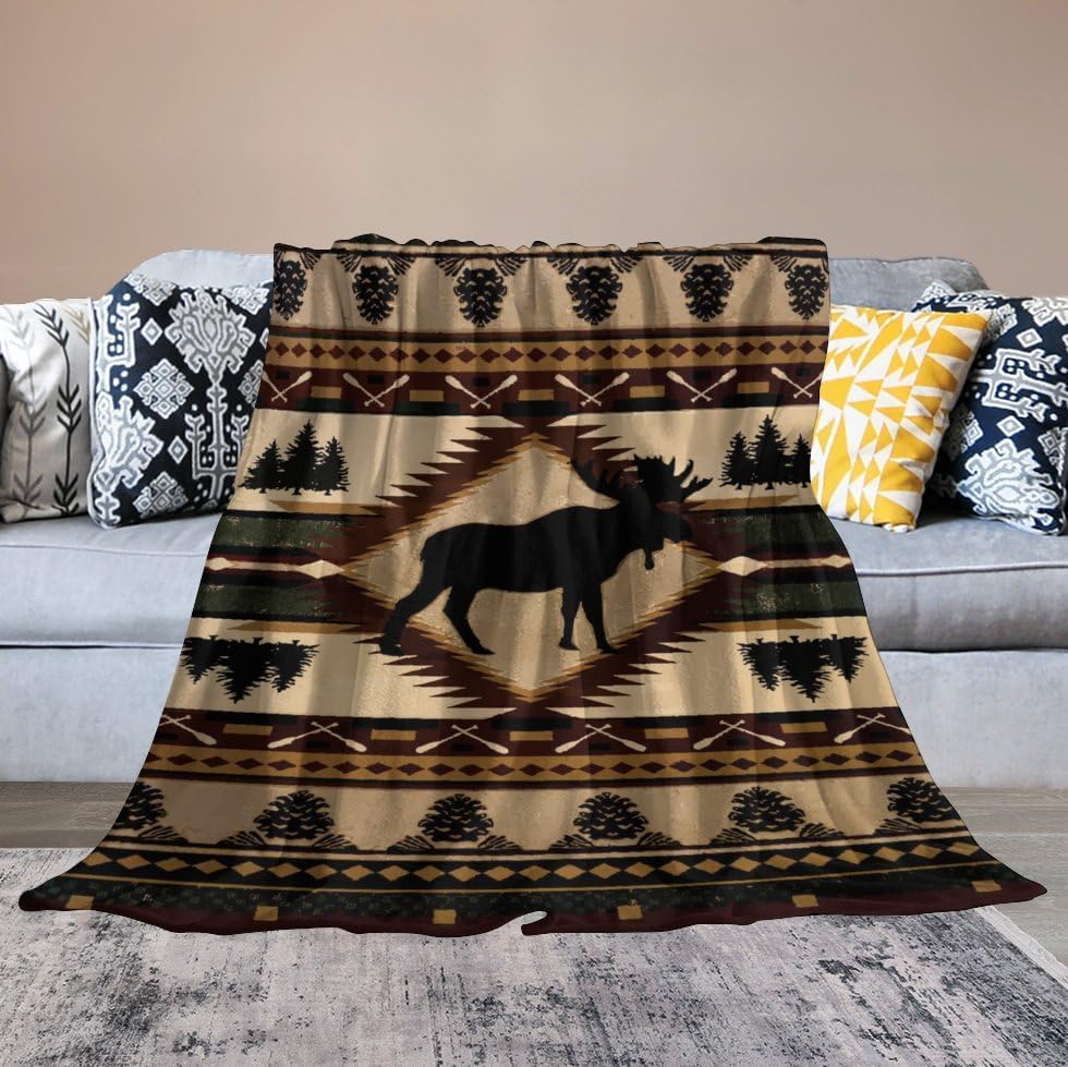Coperta in Pile Ruggine con Motivo Alce Retrò, Stile Rustico Vintage Cottage Alce Cervo Fattoria Stile Campagnolo Stagione Unica Flanella Morbida Calda Mi