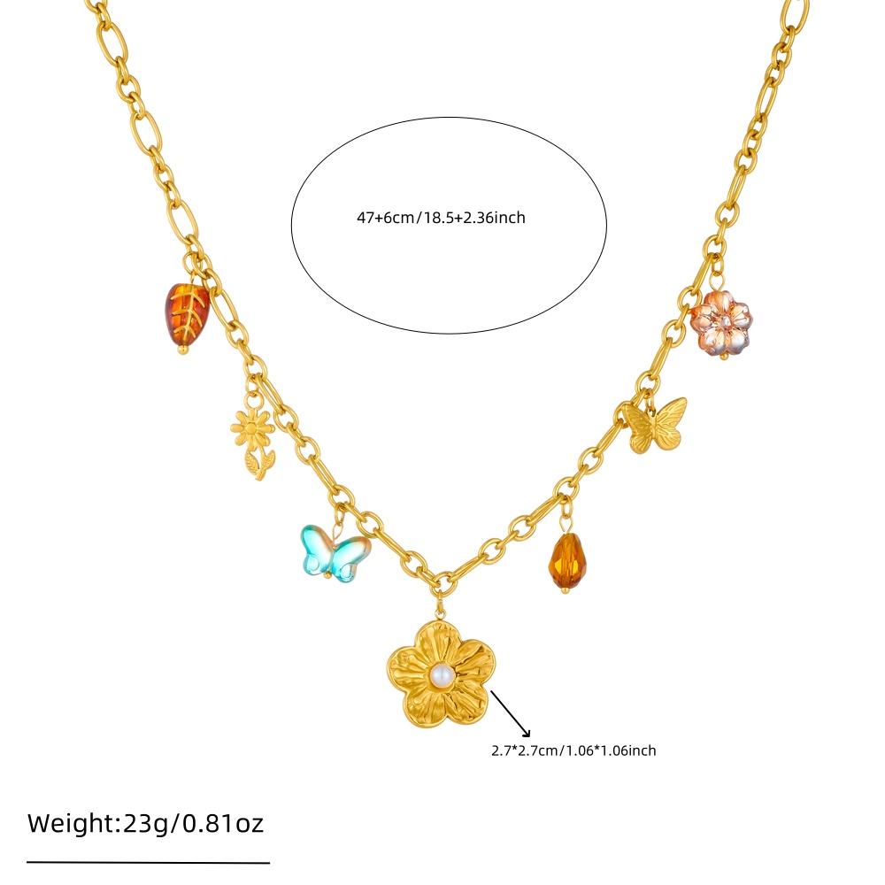 DIEYURO 316L Stainless Steel Golden Flower Butterfly Pearl Necklace For Women Trend Non-Fading Clavicle Chain Glamorous Gift