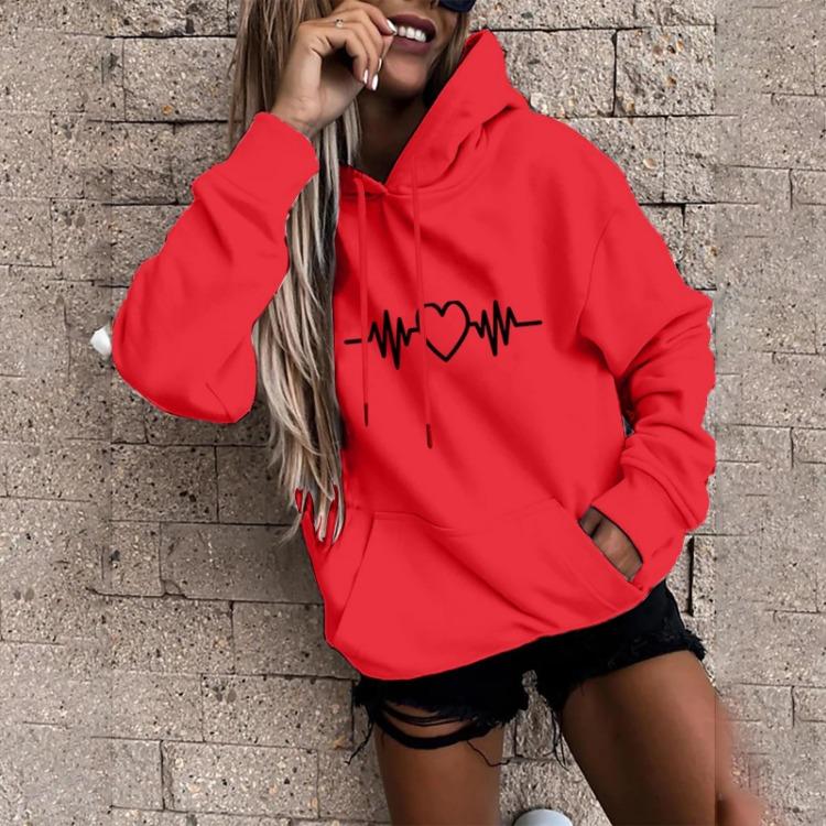 Women Casual Fashion Loose Pullover Hooded Sweatshirt Fun Print Sports Tops Kaixinjiuhao XXXL красный