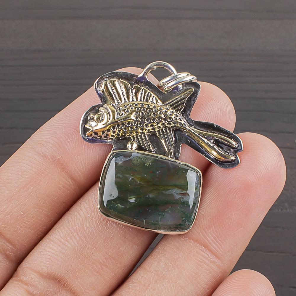 Natural Moss Agate Gemstone 925 Sterling Silver Jewelry Designer Pendant 1.29  AJP-2232
