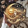 Celestial Sun Moon Round Metal Wall Art with Floral Motifs for Home Decor