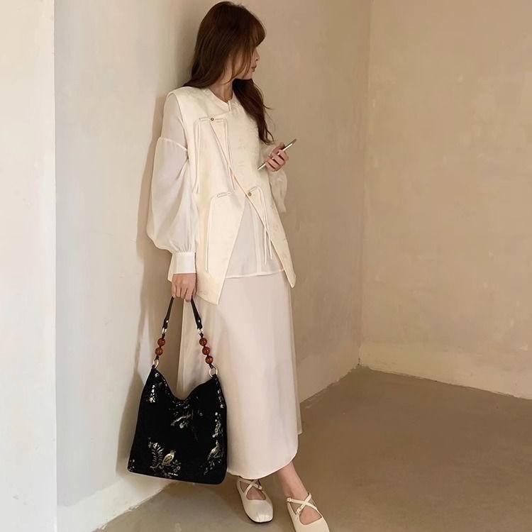 Flower And Bird Chinese Style Underarm Bag New Chinese Shoulder Bag Gentle And Elegant Large Capacity Antique Fashion Literary Tote Bag