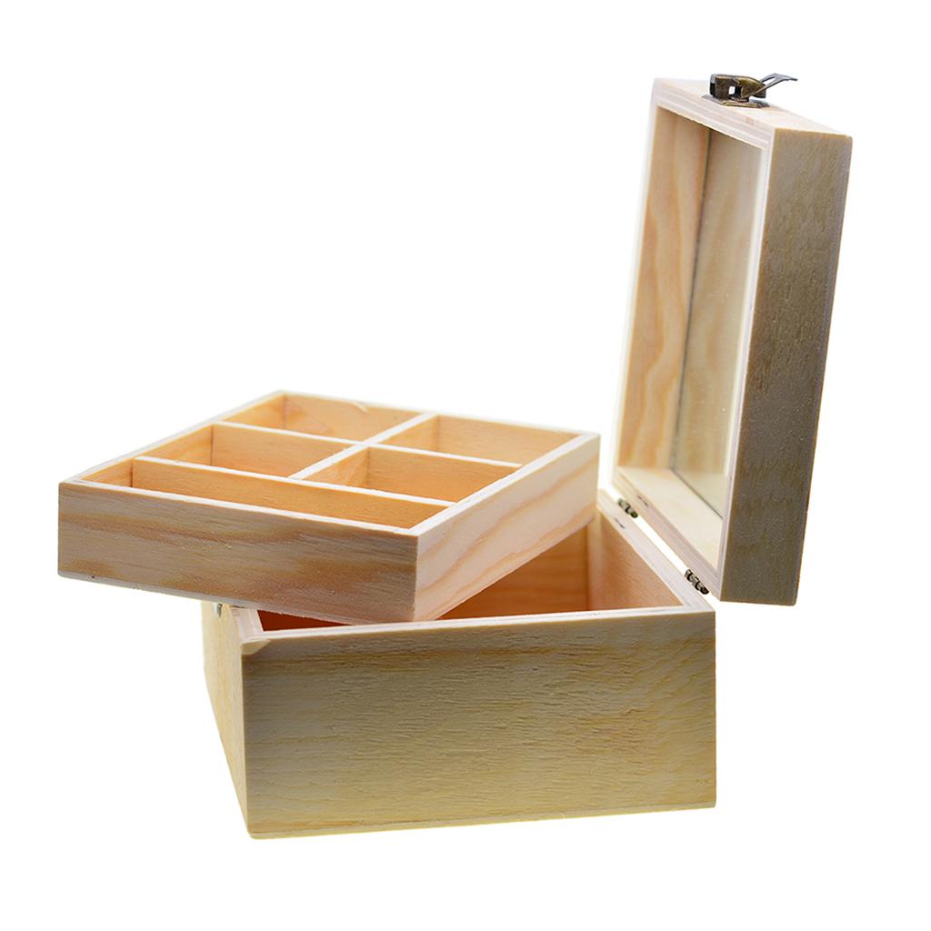 Plain Wooden Jewelry Case with Mirror and Removable Tray Multipurpose Storage Box for Beads Crochet Accessories and DIY Crafts