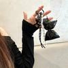 Sweet Quilted Leather Bow Keychain Organizer Cute Mini Bag Charm for Girls Sweet Korean Bow Key Holder with Pendant