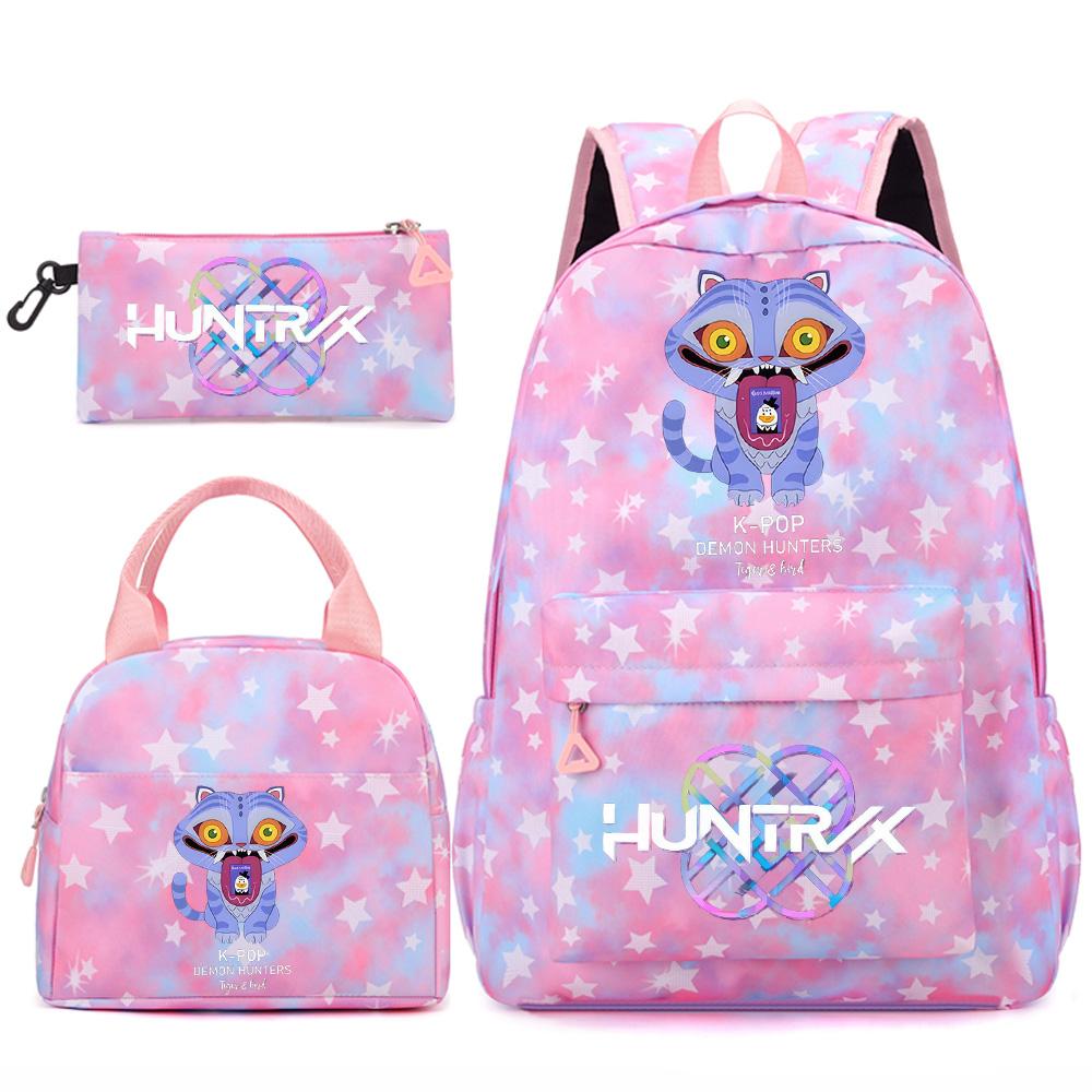 3Pcs/set Cartoon Kpop Printed Backpack Handbag Pencil Case for Teenger Student Girl Boy Schoolbag Bookbag Large Capacity Travel Bag Kid Gift