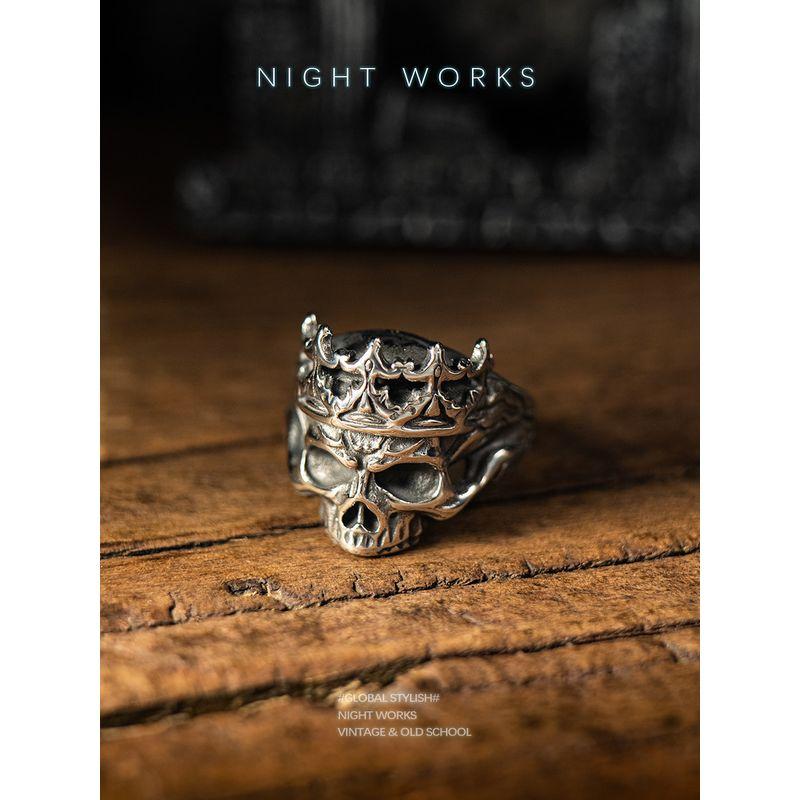 Night Works  Monarch of the Dead  Fashion Dark Palace Skull Retro Distressed Ring Male and Female Large Size Lord of the Undead Us Size 8