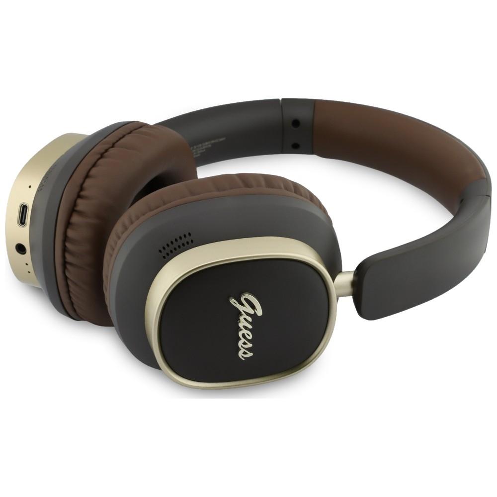 Guess Bluetooth ENC Rechteckig Metall Schriftzug Braun Over-Ear Kopfhörer