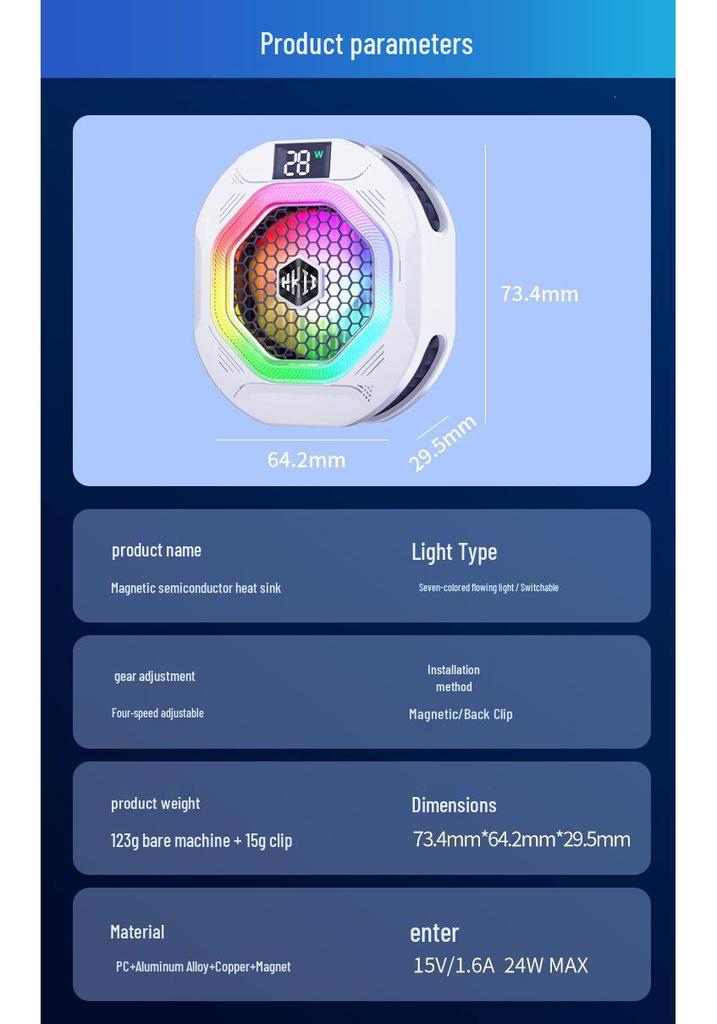 Kylin TH12 Second Gen Magnetic AI Phone Cooler with Semiconductor Temperature Control for Streaming
