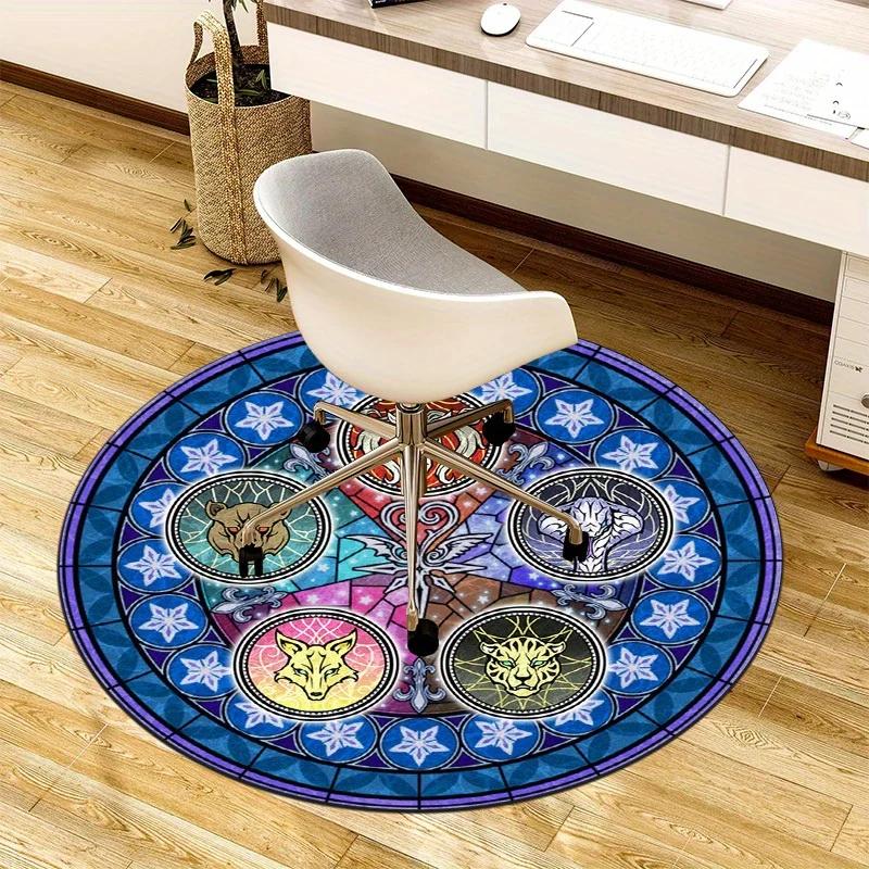 Disney Kingdom Hearts Round Rug Stained Glass Style Cartoon Character Design Circular Floor Mat for Home Office Decor
