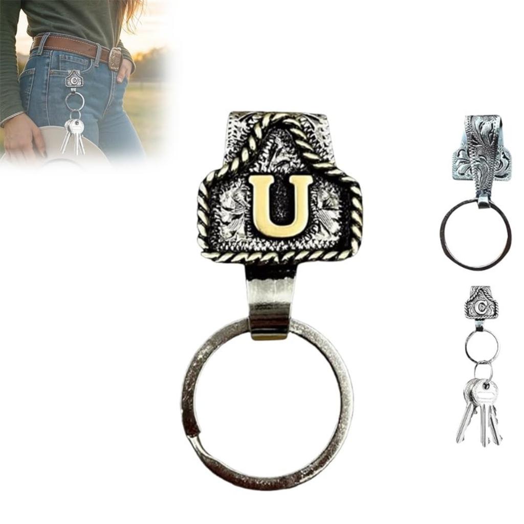 Western Cowboy Letter Keychain, Vintage Handmade Letter  Initial Keychain Clip, Personality Metal Key Chain For Belt
