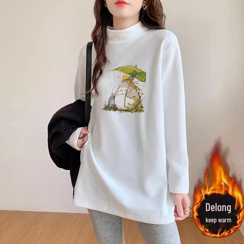 

Новая женская футболка с принтом, полувысоким воротником, теплая, с длинным рукавом - свободный базовый слой средней длины для осени/зимы. X-Large